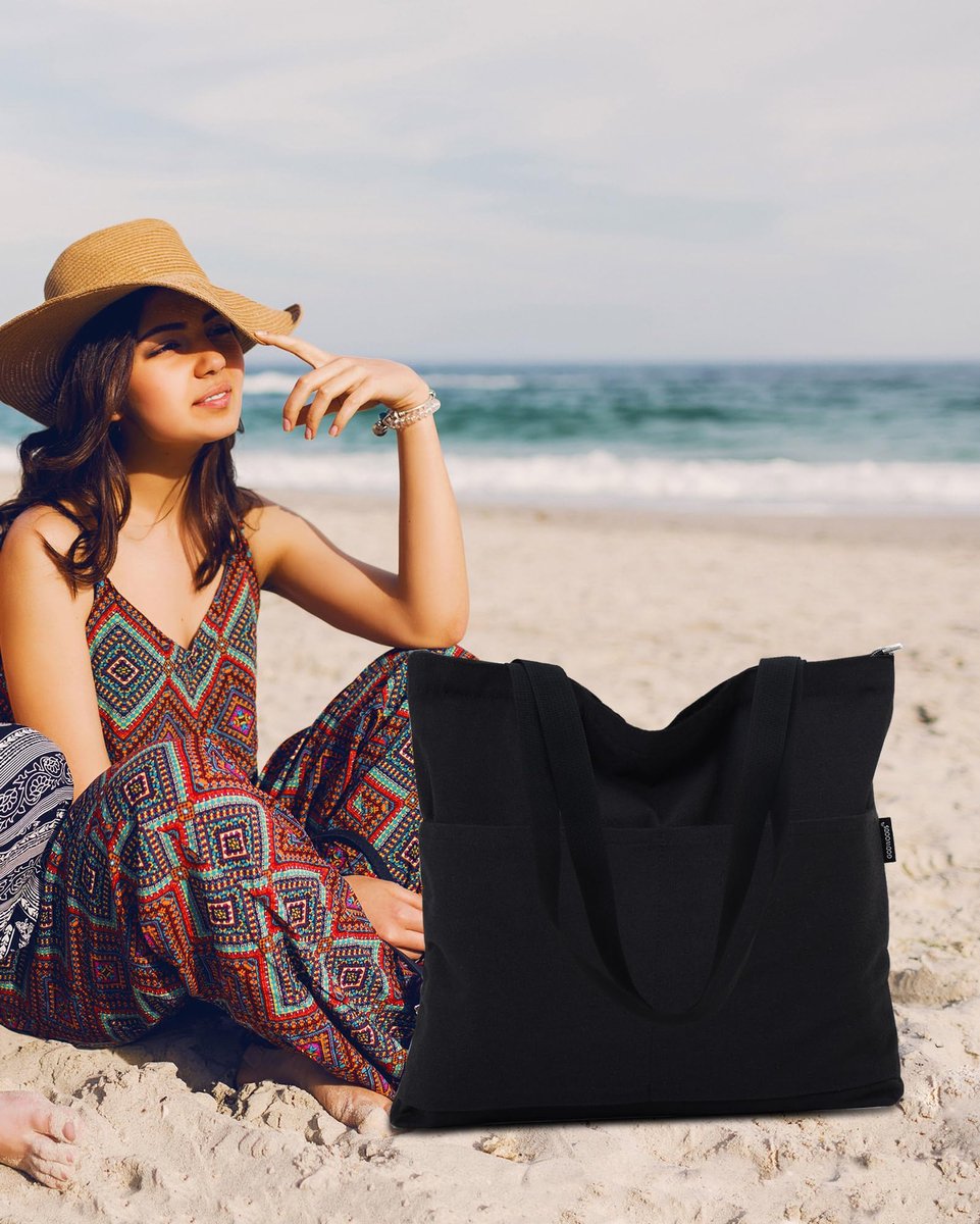 Draagtas 3XL - Aesthetische Canvas Schoudertas - Met Rits en Vakken - Ideaal voor Reis - ShopVlot