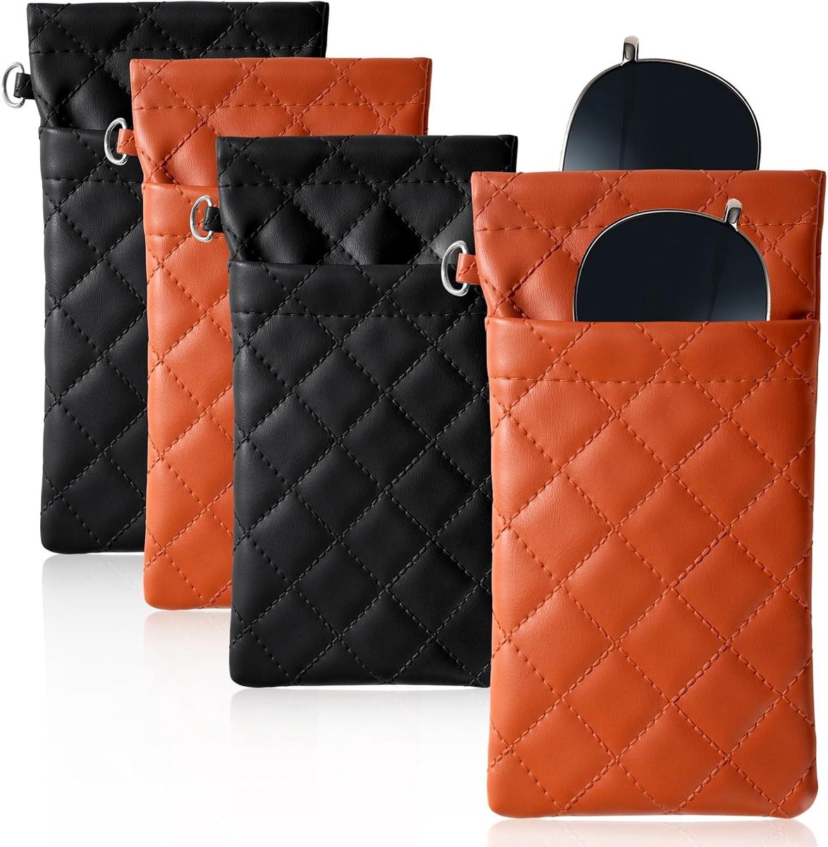 Dubbele Brilhoes voor 2 Brillen - Ultra Lichte PU Leren Tas voor Zonnebrillen en Optische Brillen - Bescherming en Draagbaarheid voor Mannen en Vrouwen - 4 Stuks