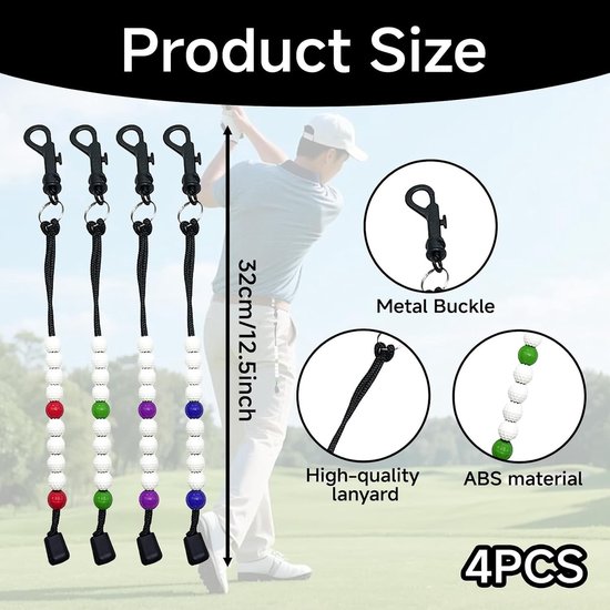 Set van 4 Golf Strike Counters met Kralen - Draagbare Scoreteller voor Mannen en Vrouwen - Ideaal voor Golfaccessoires in Rood, Groen, Blauw en Paars — afbeelding 5