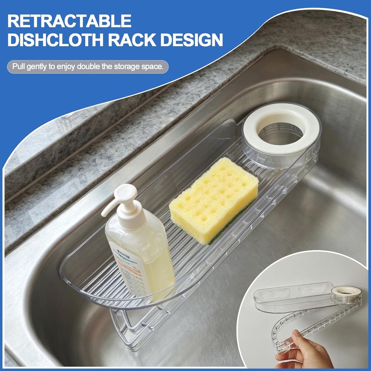 Praktische Keuken Organizer voor de Wasbak zonder Boren, Adhesieve Sponshouder met Vouwbare Handdoekhouder, Ruimtebesparende Oplossing voor Keuken en Badkamer, Tot 2 kg Draagcapaciteit