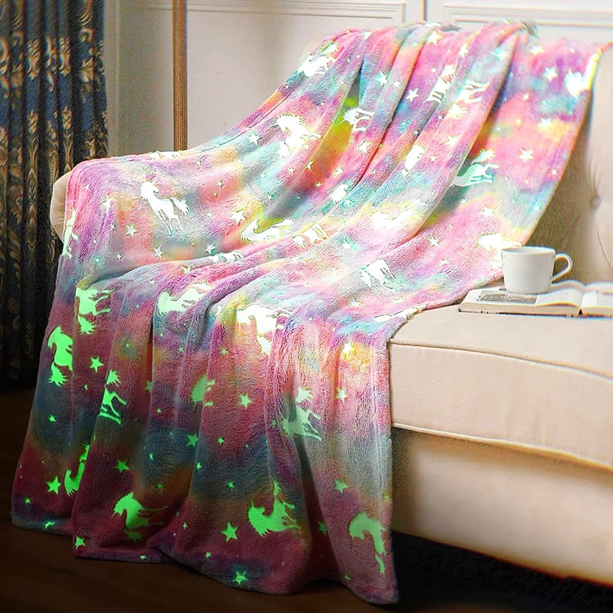 Deken voor kinderen voor meisjes en jongens, 150 x 130 cm, Deck Glow in The Dark, zacht wollig, babydeken, bankdeken - ShopVlot