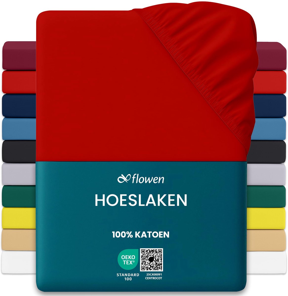 Hoeslaken eenpersoonsbed 90 x 200 cm - rood - 100% katoen - ademend en anti-mijt - ShopVlot