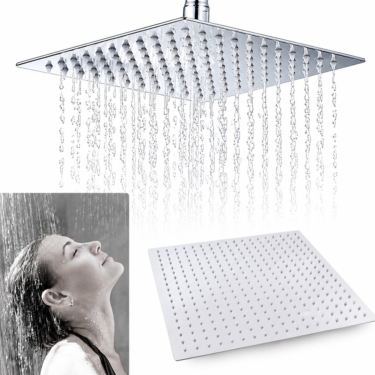 DPLUNIQ Douchekop - Douche - Regendouchekop - Shower Head - Hoge druk - 40 x 40 x 1cm - Messing - 1,5kg - Vierkant - Zilver