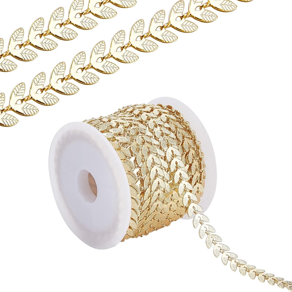 18K Gouden Blad Ketting met 5M Pijlenkabelketting en 7mm Messing DIY Materialen voor Armbanden en Enkelbandjes