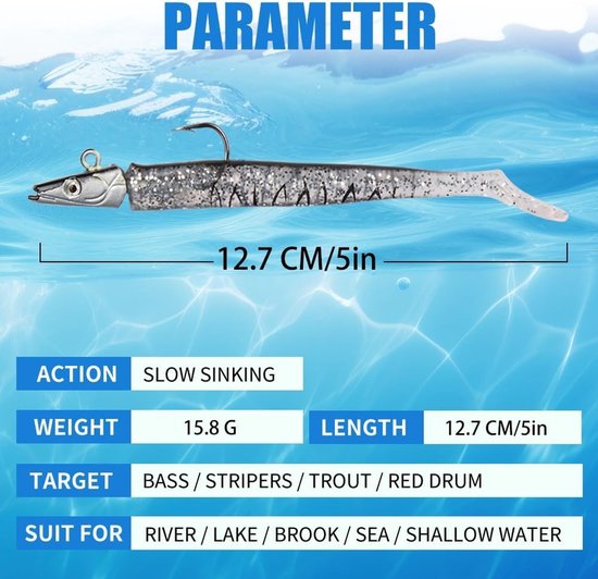 Spinning Fishing Bait van Rubber, Zachte Aas met Loodkop, Ideaal voor Zeebaars, Snoek en Forel, Perfect voor Zout- en Zoetwater Visserij — afbeelding 5