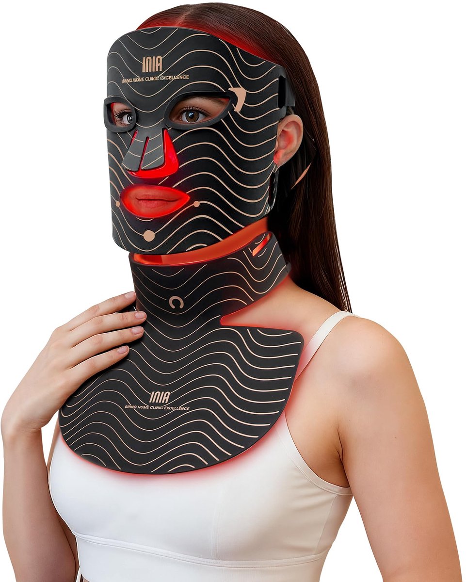 Roodlicht therapiemasker voor gezicht en hals – 4 lichtmodi met 850 nm NIR, rood, geel en blauw ledlicht, oplaadbaar - ShopVlot