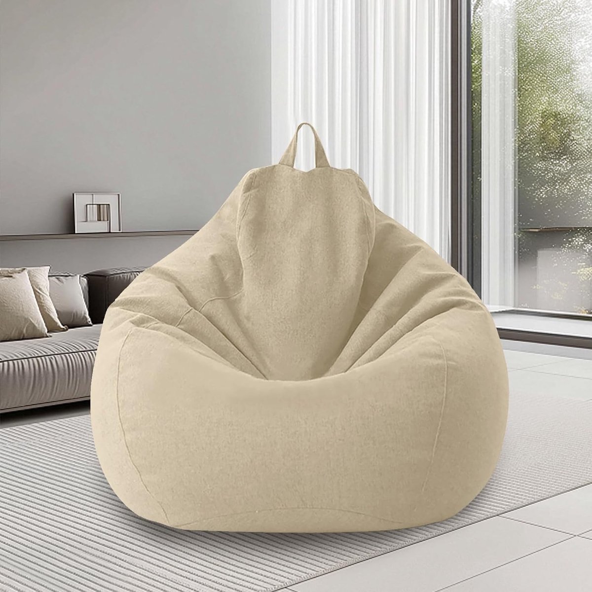XL Zitzak voor Binnen en Buiten, Geschikt voor Volwassenen, Gaming Zitzak Cover (100 x 120 cm) in Beige en Wit, Comfortabele Zitzak voor Ontspanning