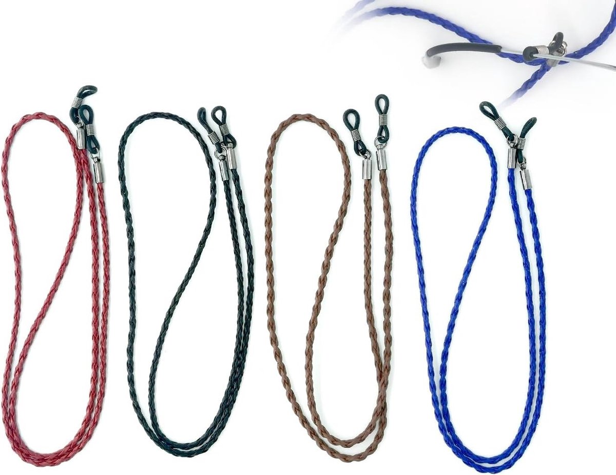 Set van 4 Elegante Oogglazen Kettingen voor Vrouwen en Mannen - Non-Slip Wrap Rope, Leesbril Bandjes en Maskerketting in Rood en Zwart