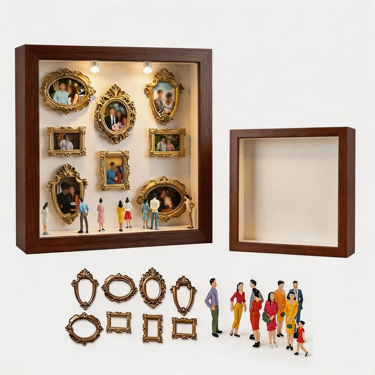 DIY Mini Museum Silhouette Box - Bruin - Verlichte mini musea - Vier unieke herinneringen met stijl - ShopVlot