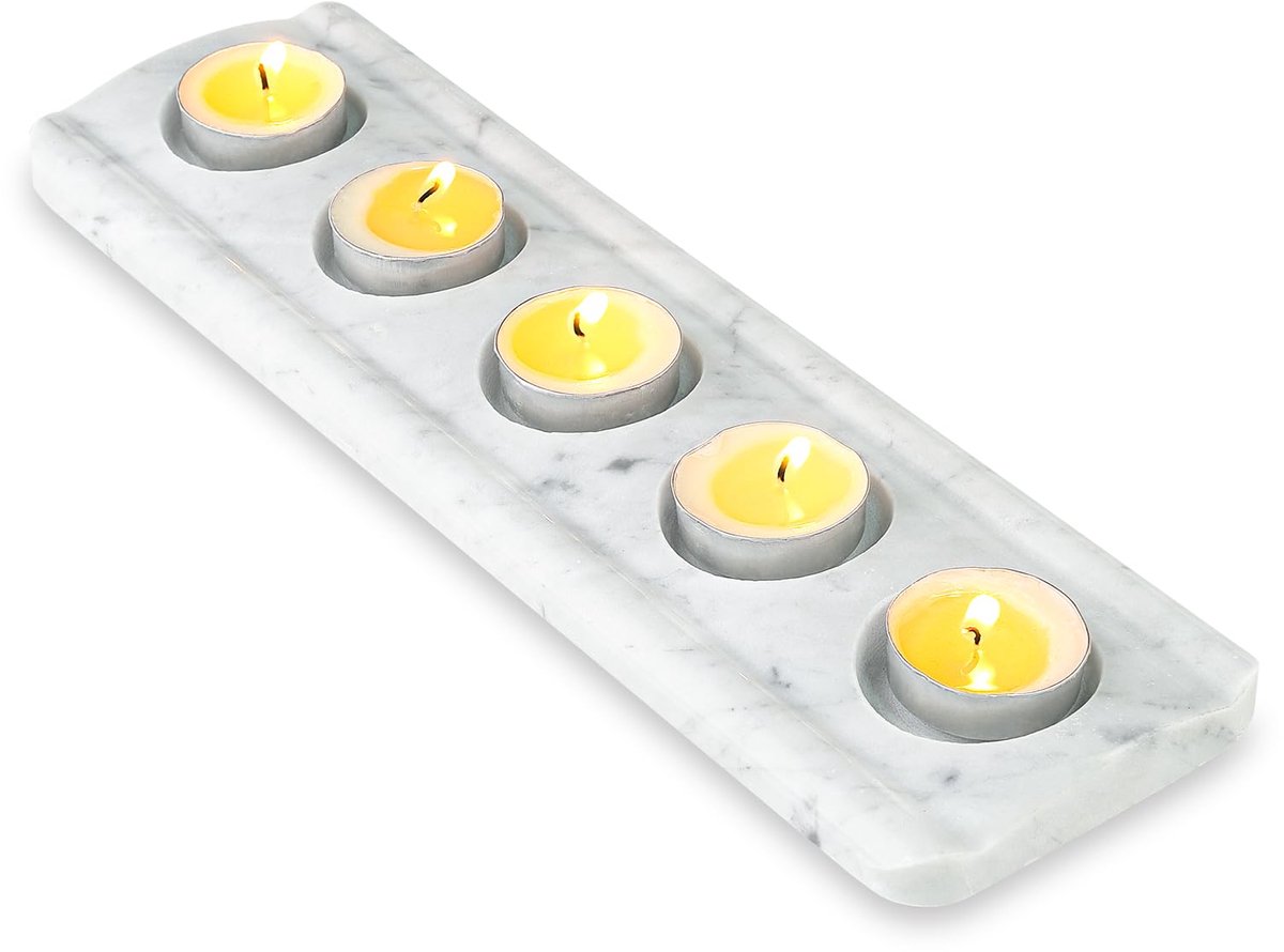 Kandelaar luxe marmeren - Carrara wit - decoratieve theelichthouder - sfeervolle tafeldecoratie - ShopVlot