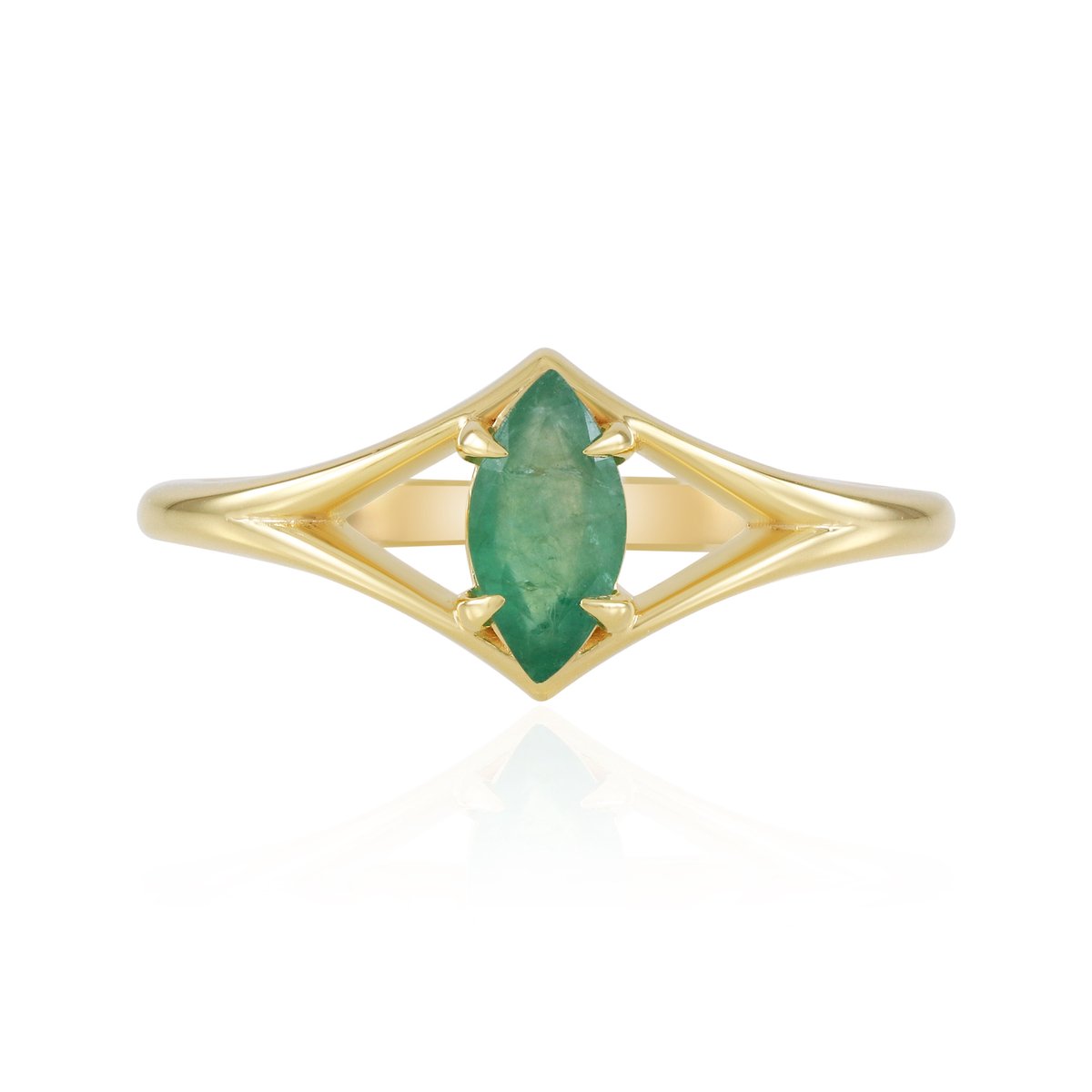 Cavill - Verstelbare damesring - 925 Sterling zilver verguld - Colombiaanse smaragd 0,46 ct Marquise slijpsel - Elegante groene ring