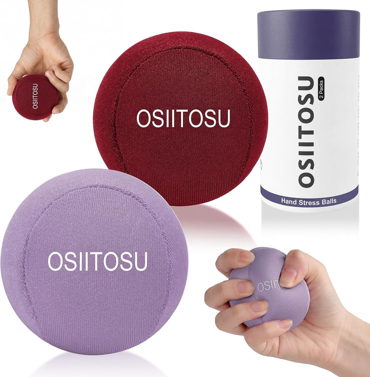 Set van 2 anti-stress ballen - Donkerrood en Paars - 5,8 cm - Ergonomische Handtherapie Ballen voor Volwassenen