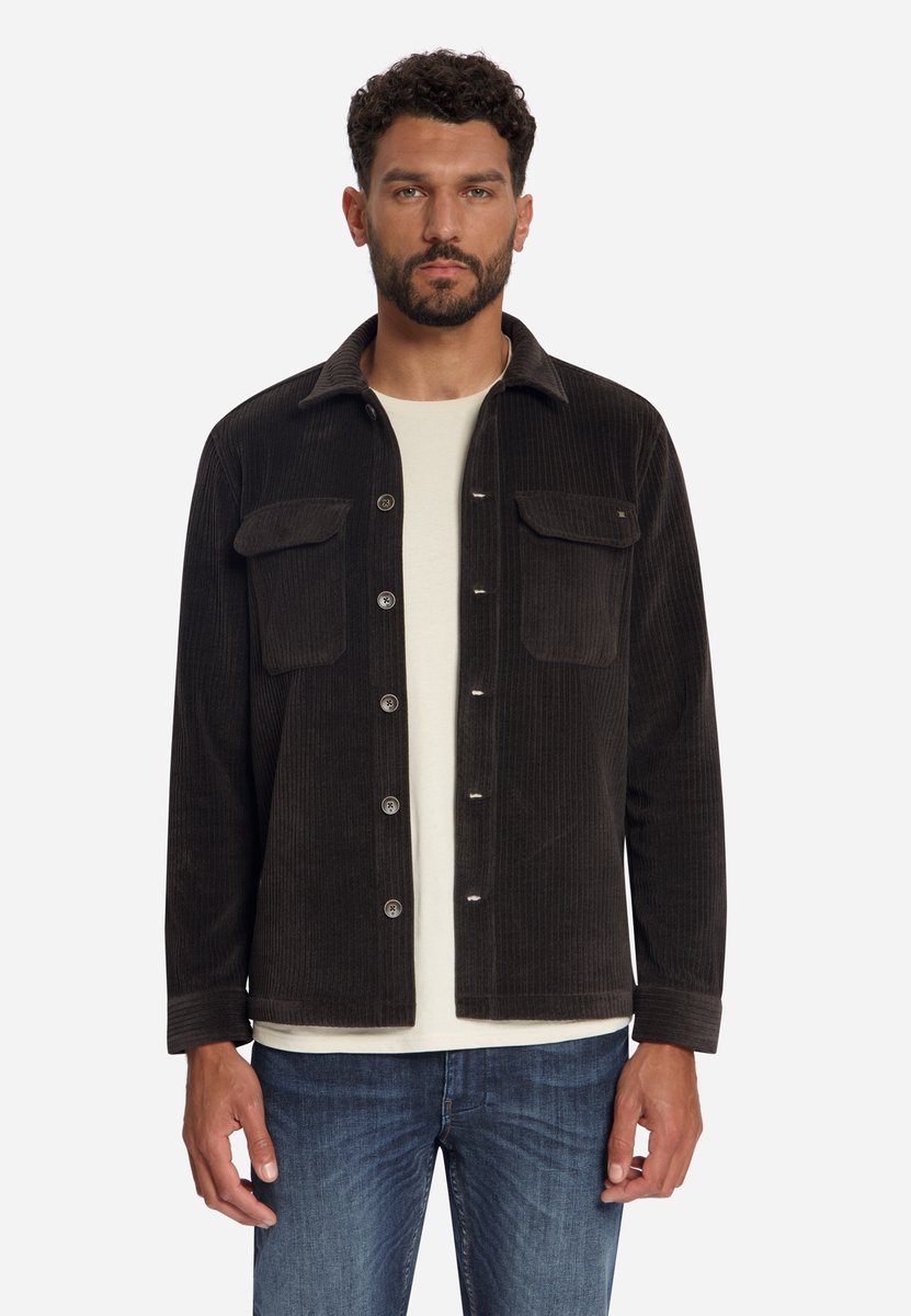 No Excess Overshirt Full Button Rib Sweat Brown - Maat M - Heren