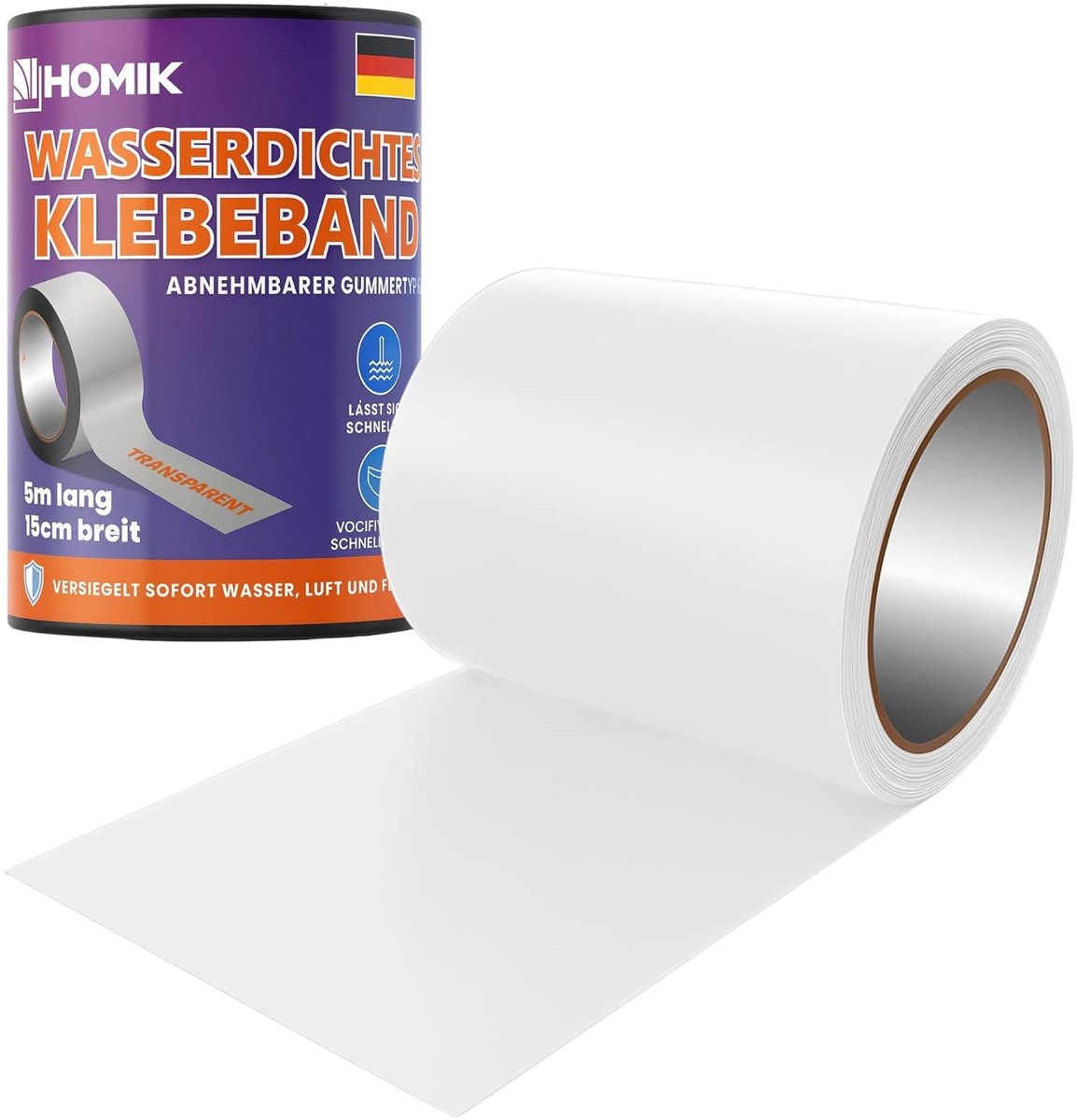 HOMIK Extreem sterk wit waterdicht plakband voor buiten en binnen, afdichtingstape, waterdicht, 15 cm x 5 m - ShopVlot