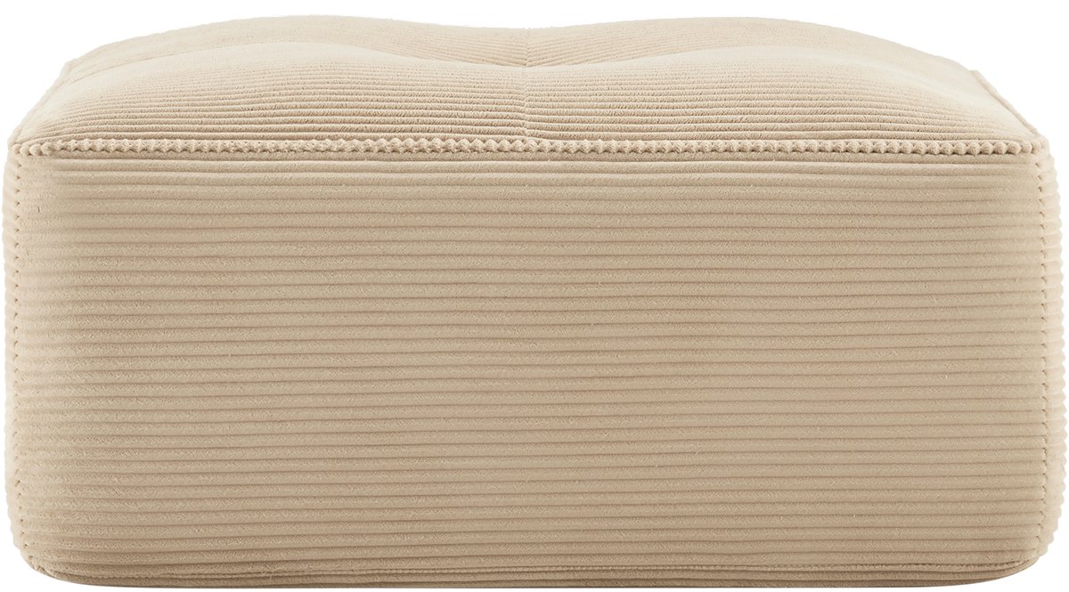 Wishdor Poef - Vierkant ontwerp - Zachte ribstof zitting voor binnen - Beige - 92 x 73 x 40 cm - Comfortabel laag model met gestikte afwerking voor dagelijks gebruik