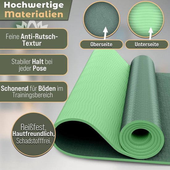 Yogamat Fitnessmat - Trainingsmat Gymnastiekmat - Comfortabel Sporten - Ftalaatvrij TPE Materiaal - 183 x 61 cm - Donkergroen Limoen van Yogamat — afbeelding 4