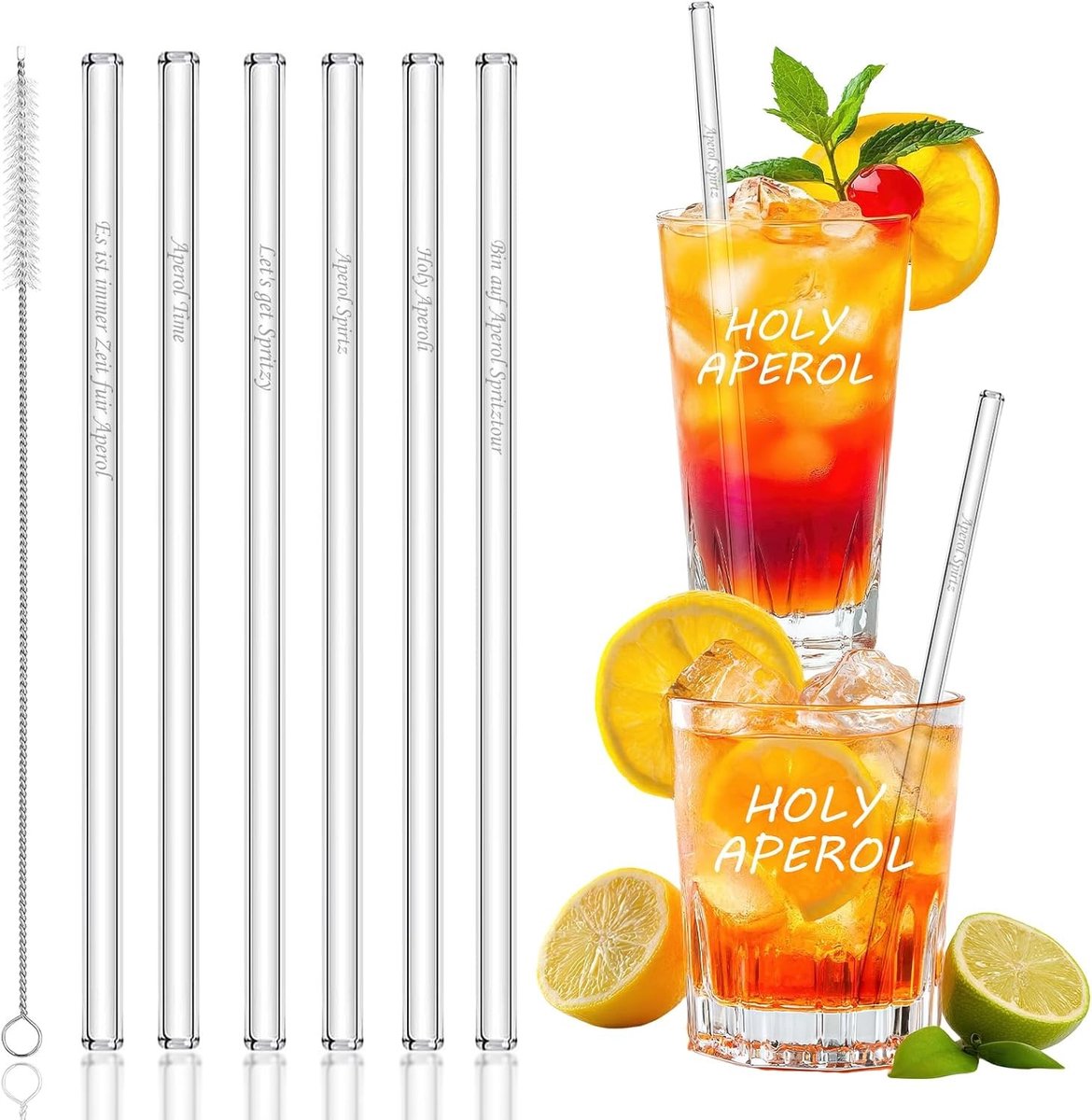 Herbruikbare Glazen Rietjes - 6 Stuks van 20 cm met Schoonmaakborstel voor Thee, Cocktails en Sappen