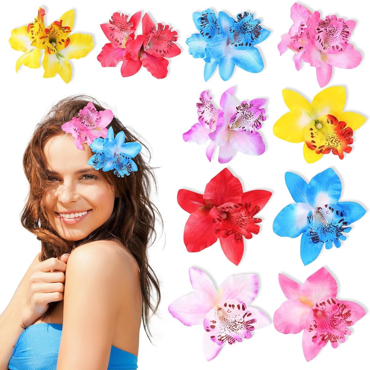 Floral Haarclips Set van 10 Stuks met 2 Stijlen, Orchideeën Haarklemmen voor Bruiloften, Feestjes en Zomerse Evenementen