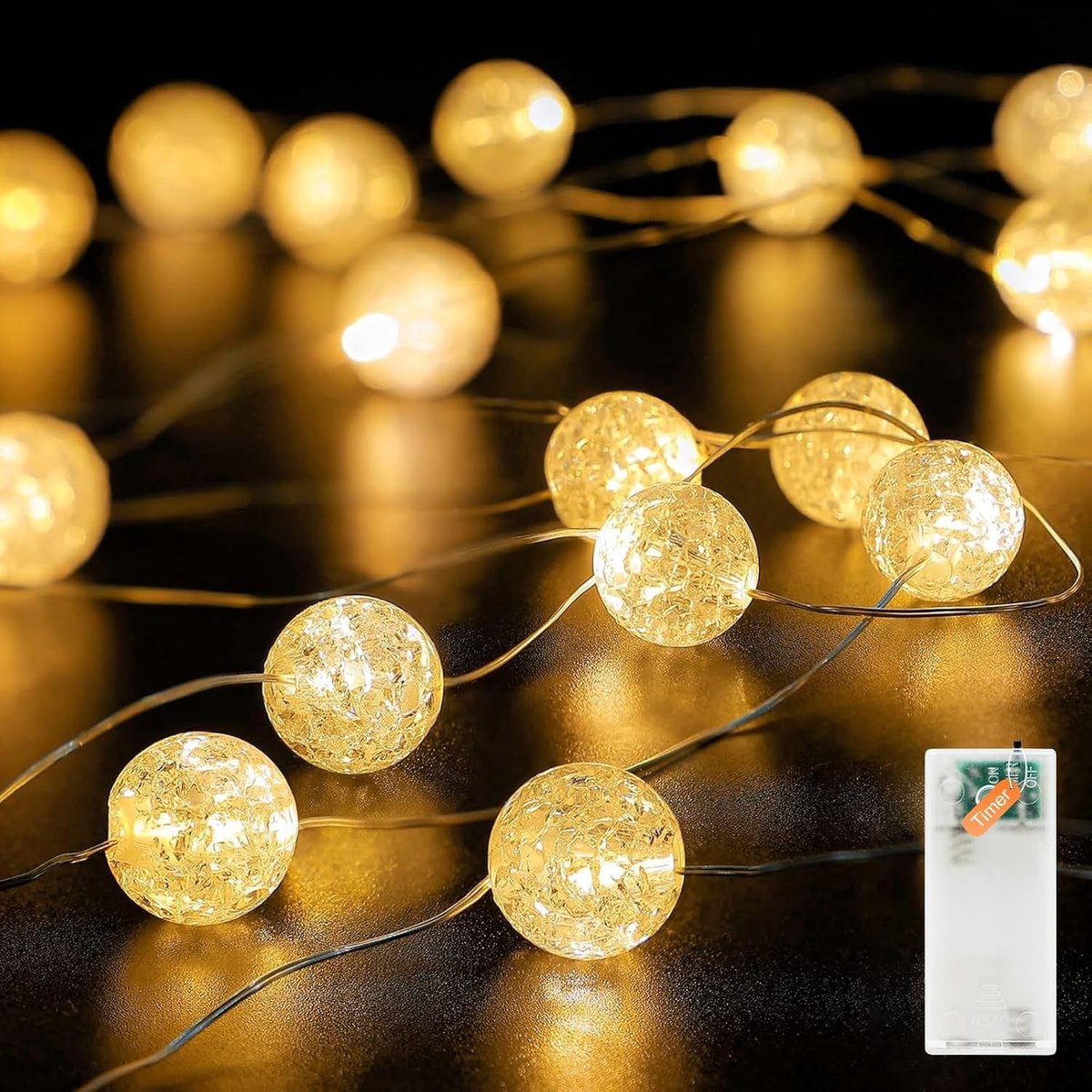Decoratieve Kristallen Balverlichting 2 m met 20 LED Lichten en Timer - Sfeervolle Feestverlichting voor Binnen, Kerst en Valentijnsdag - Warm Wit, 1 Verpakking
