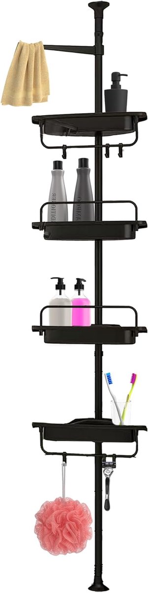 Doucherek Telescopisch - Badkamer Organizer - Douche Opbergen - Zonder Boren - 85-305 cm - Zwart
