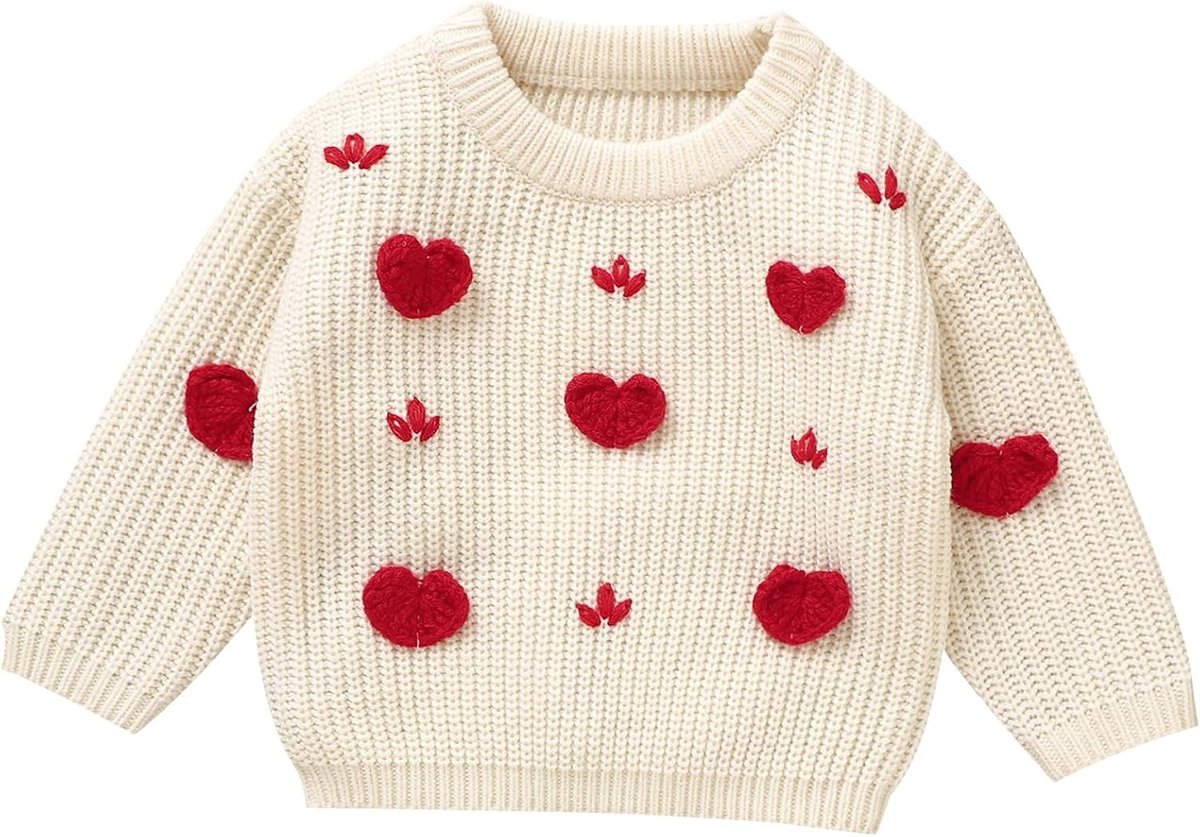 Schattige lange mouw pullover voor baby's met hartjespatroon, perfect voor Valentijnsdag en de wintermaanden