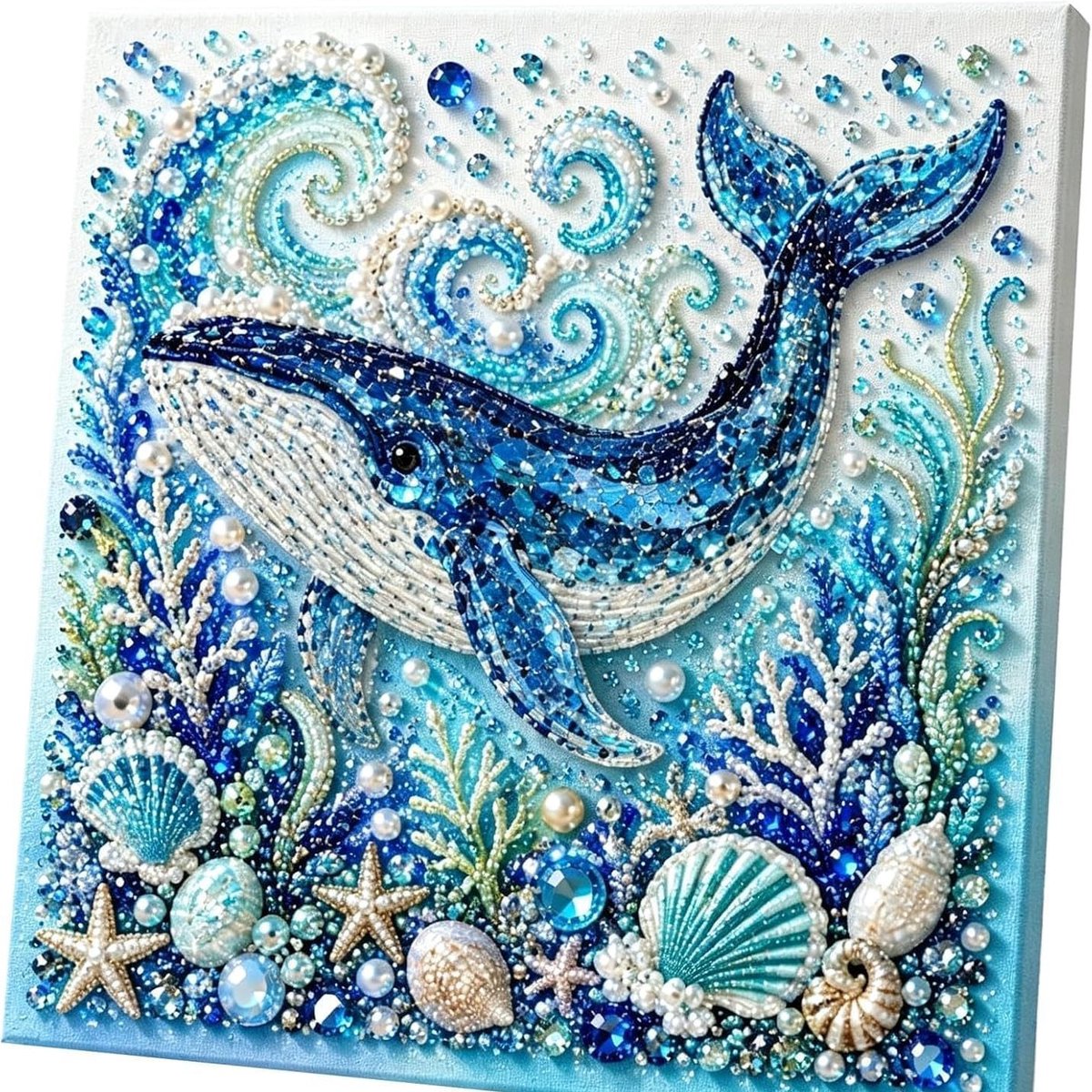 Ocean Series Diamantschilderijset - Walvis 3D-diamantschilderij - Strand- & Zeethema - Stranddecoratie voor thuis - knutselpakket voor volwassenen en beginners - 20x20cm