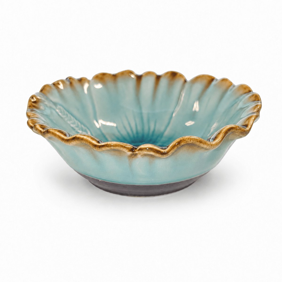 Bloem Schaal Blauw – Handgemaakte Keramieken Serveerschaal – Decoratieve Bloemschaal – 23,5 x 22 x 3 cm (2 stuks)