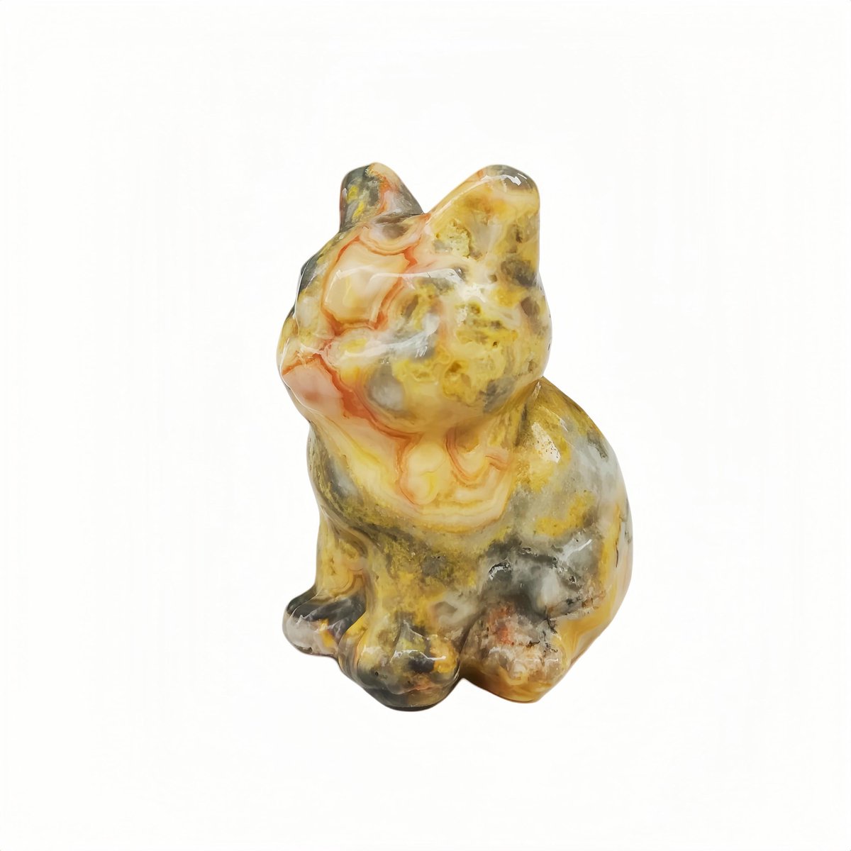 Dierensculptuur kat 3,8 cm - handgesneden onyx - gelukkige figuur - decoratie voor kattenliefhebbers - ShopVlot