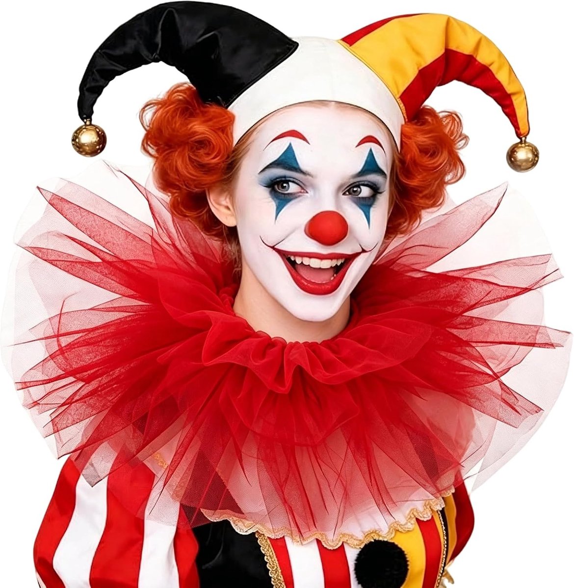 Ketting met tule volants voor clown Halloween kostuumaccessoire in rood voor een feestelijke look