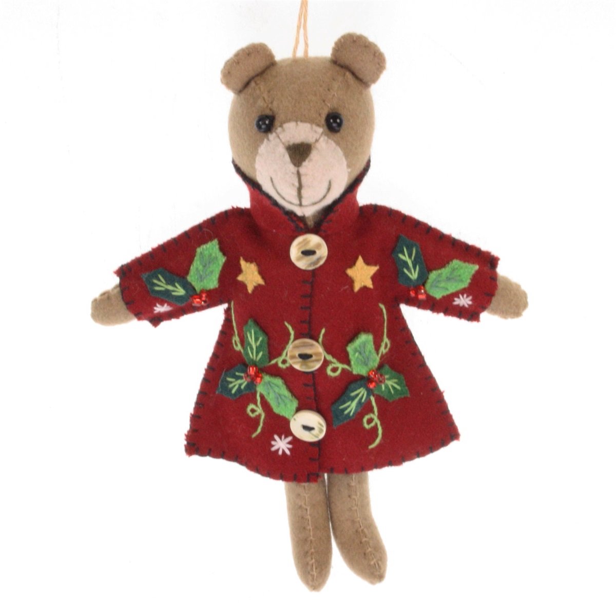Beer met kerstjurk licht bruin/ rood, vilt 17cm