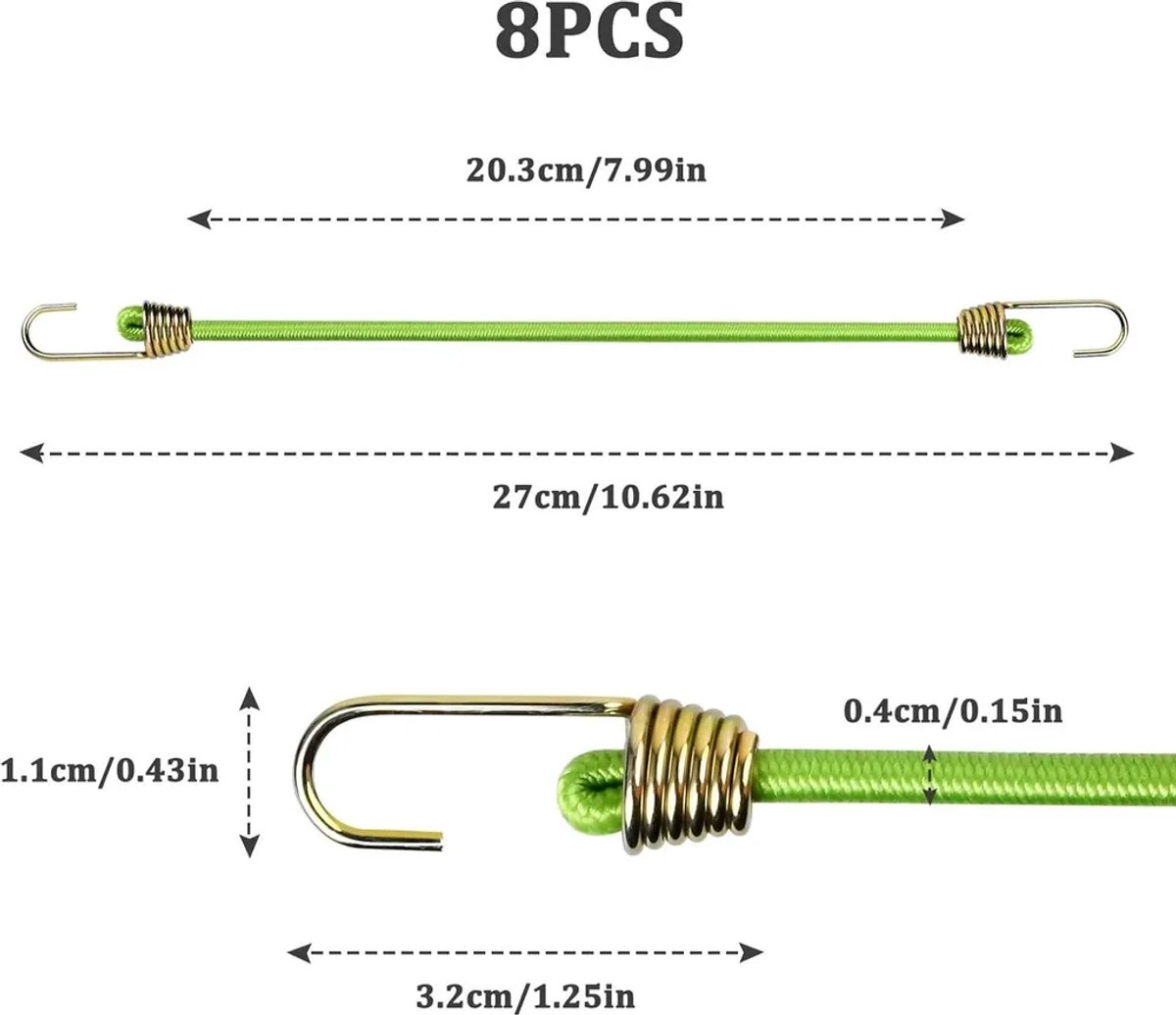 Mini rubberen touw (25 cm), Geschikt voor haak, stevig en duurzaam, Geschikt voor kamperen, transport en waterdicht maken.