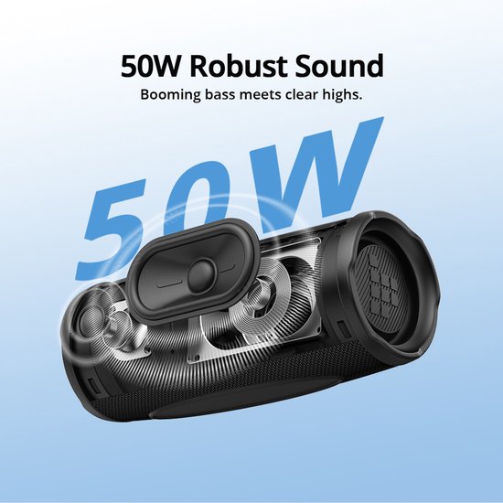 Tronsmart‑Mirtune‑C3‑Plus‑Draagbare‑Bluetooth‑Luidspreker‑50W‑IPX7‑Waterdicht‑Auracast‑Multi‑Speaker‑12‑uur‑Speeltijd‑Voor‑Camping‑Buiten-Blawu — afbeelding 3