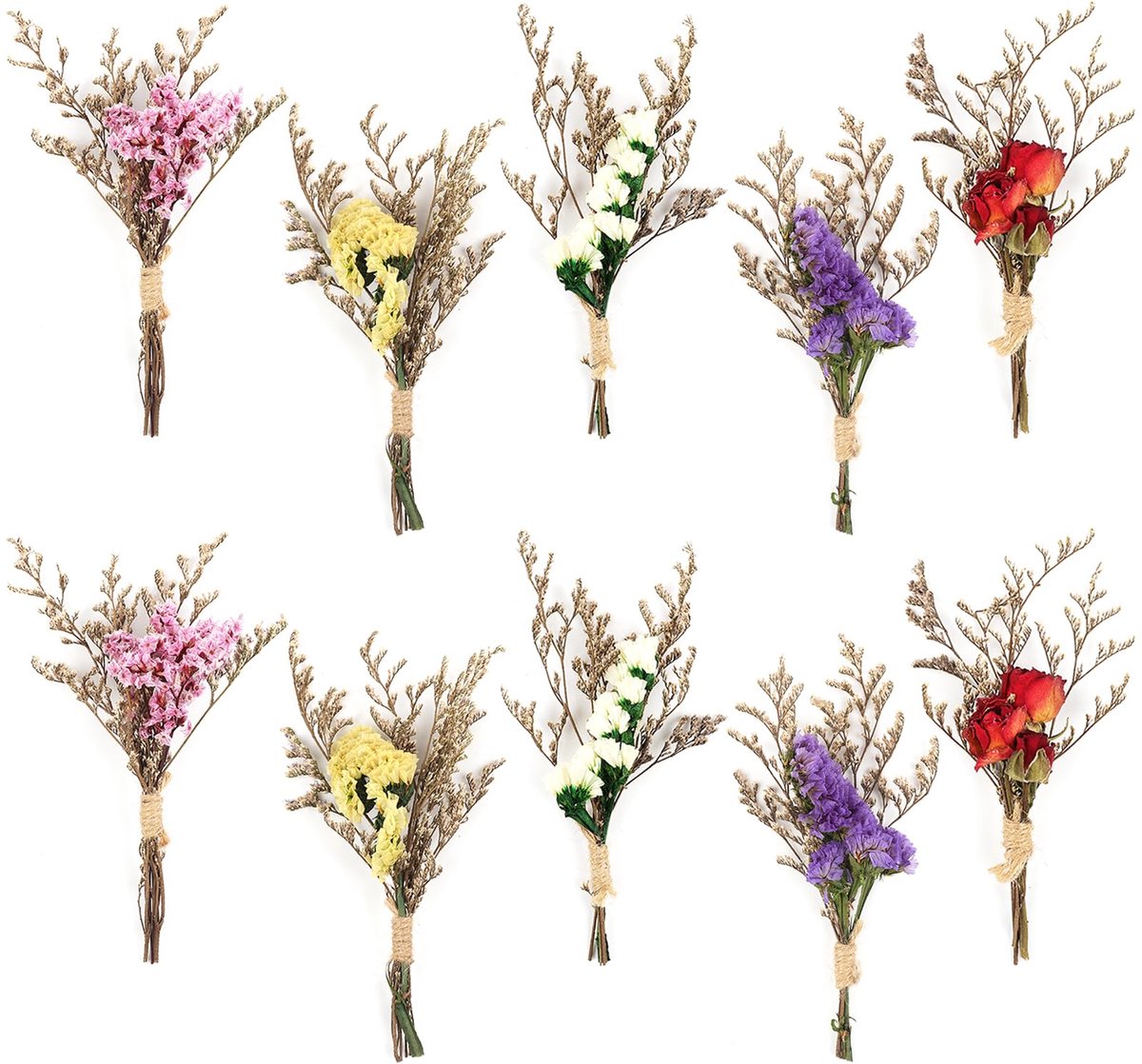 Mini boeketten gedroogde bloemen - 10 stuks - natuurlijke echte planten - perfect voor bruiloften en decoratie - ShopVlot