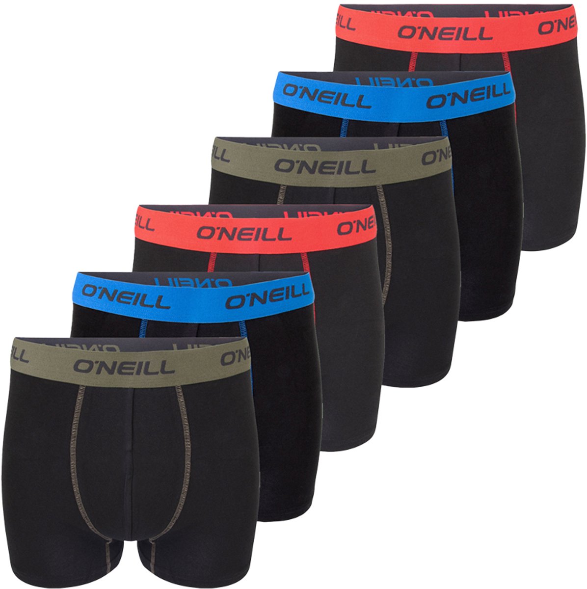 O'Neill Heren Boxershorts Plain 6 Pack Veelkleurig XXL Ondergoed met Elastische Softband