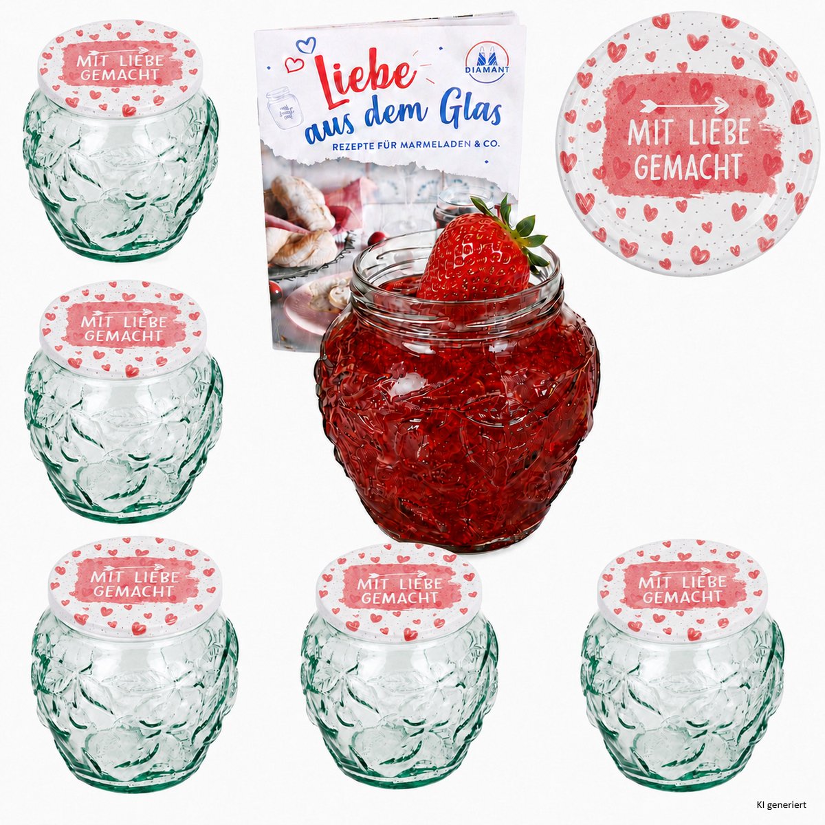 6-delige set jamfles 580ml FRUTTA VASO met fruit-relief + TO82 deksel Met liefde gemaakt