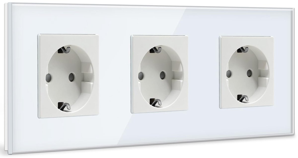 Schuko stopcontact 3-voudig - kristal glas plaat - drievoudig 16Amp - stevig en stijlvol - ShopVlot
