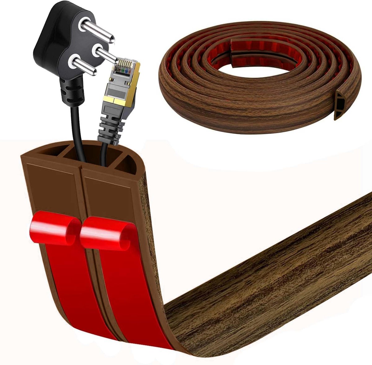 Kabelgoot voor de vloer - 3cm X 1 m - gerookt hout - flexibele kabelbescherming voor kantoor en thuis - ShopVlot