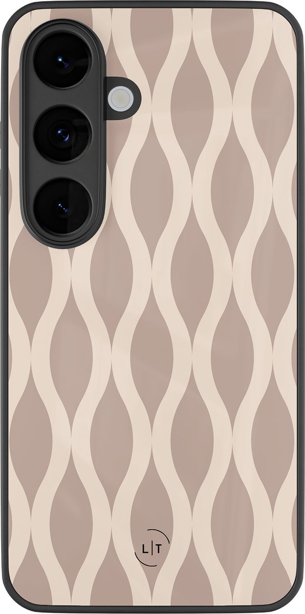 Hoesje geschikt voor Samsung Galaxy S26 - Abstract beige - Luxe Glazen Hardcase - Print / Illustratie - Bruin