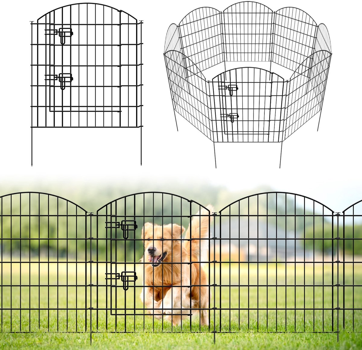 Metalen decoratief tuinhek 81 cm H - totale lengte 3,5 m - duurzaam materiaal - ideale afscheiding voor uw tuin - ShopVlot