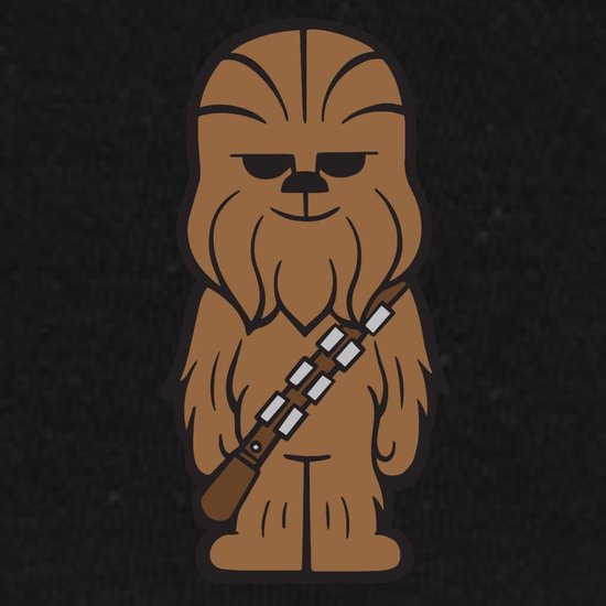 Bruine cartoon Chewbacca met bandelier en zwarte zonnebril.