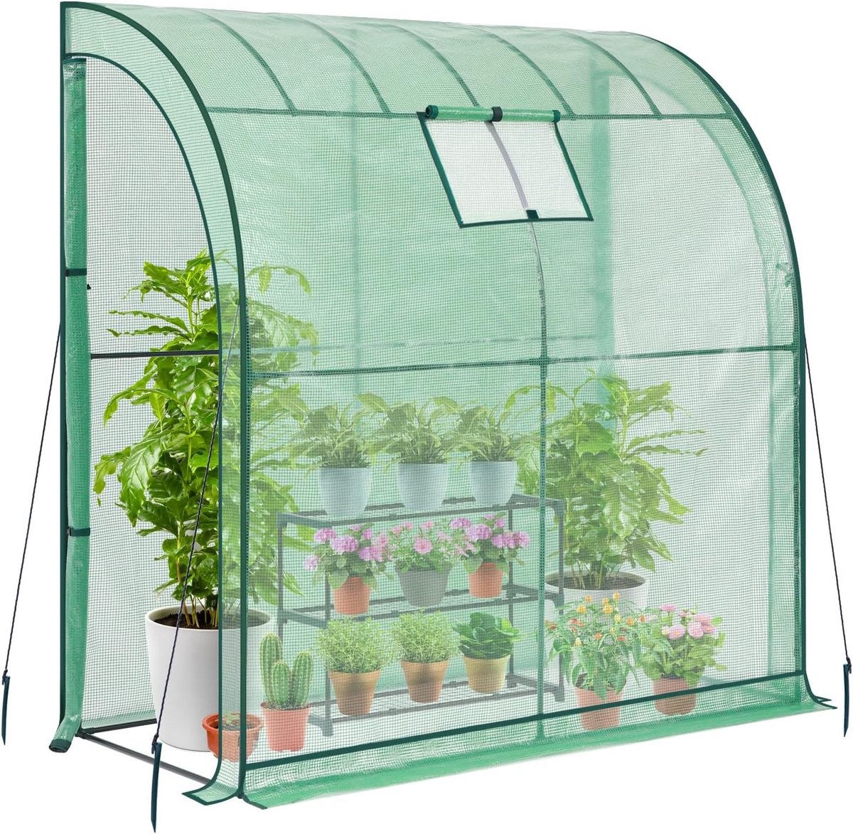 Versterkte Leuningkas met Gratis Planken, Draagbare Serre met Gaasramen en 2 Roll-Up Ritsdeuren voor Binnen en Buiten, 200x100x210cm, Ideaal voor Tuinieren en Plantenkweek