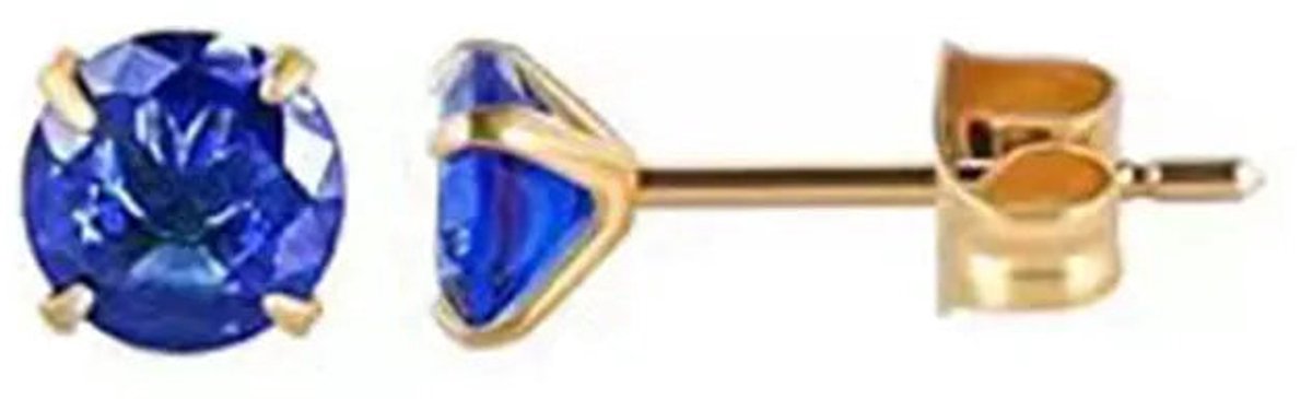 Stalen Ronde Oorstekers Goudkleurig Zirkonia 5 mm –Donker Blauw
