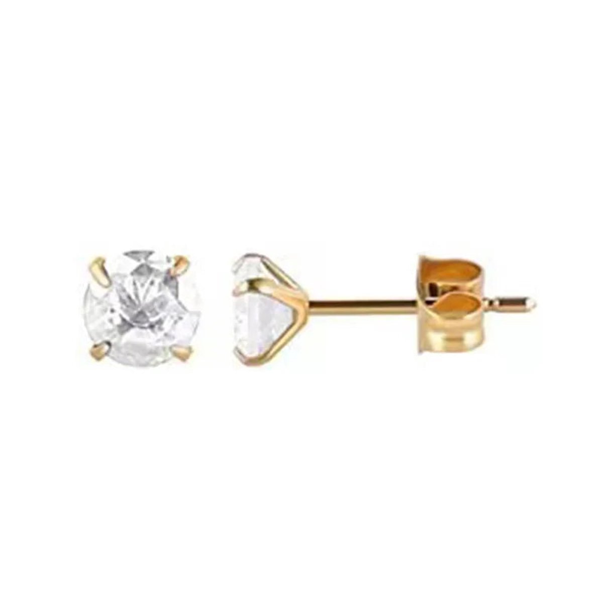 Stalen Ronde Oorstekers Goudkleurig Zirkonia 5 mm –Transparant
