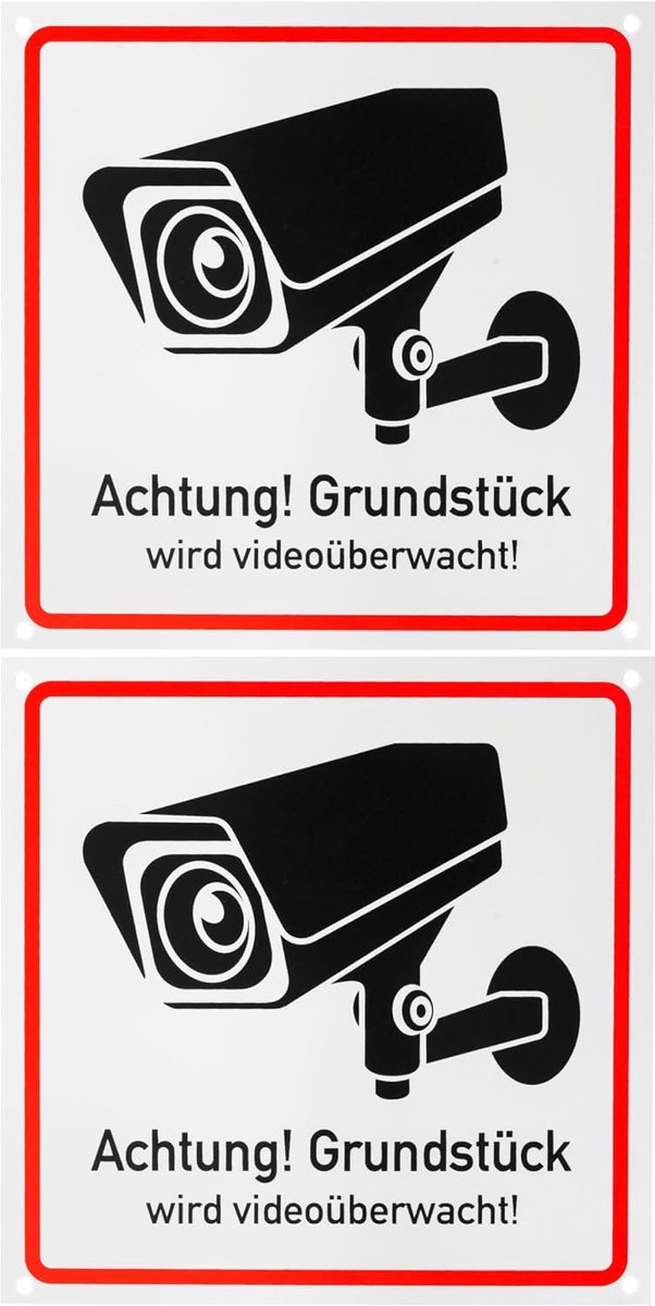 Instructiebord video bewaking 15 x 15 cm - 1 mm dik pvc-bord - met boorgaten - voor binnen en buiten - ShopVlot