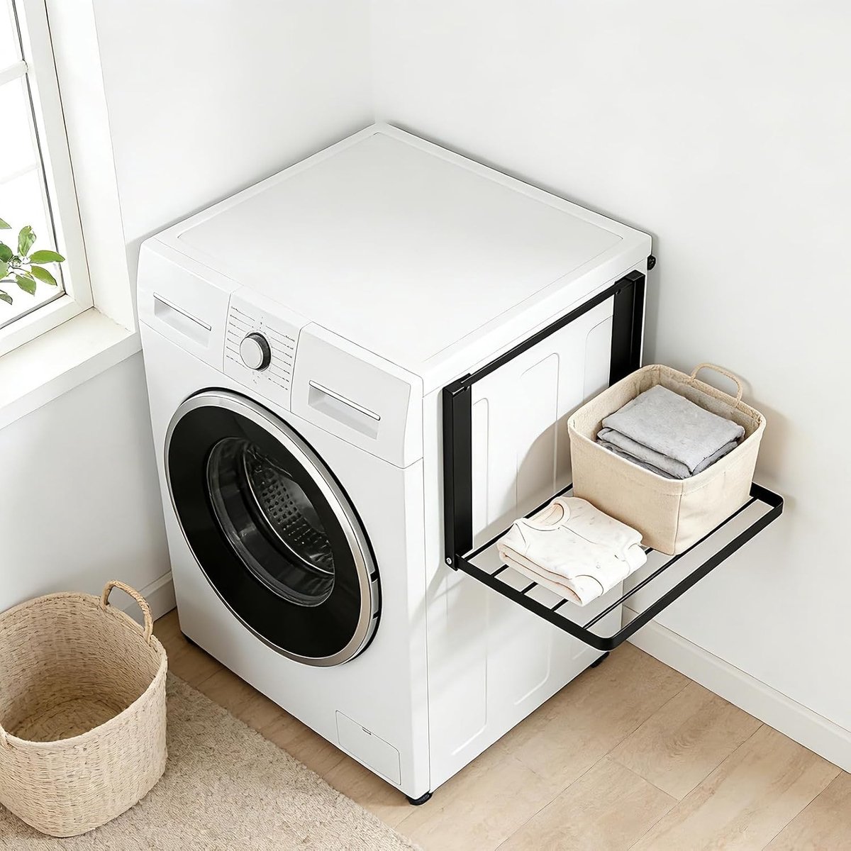 Uitbreidbaar Magnetisch Rek voor Wasmachine, Organiser voor Handdoeken, Kledinghangers en Vuile Was, 40,5 x 25 cm, Ideaal voor Kleine Ruimtes en Efficiënte Opslag