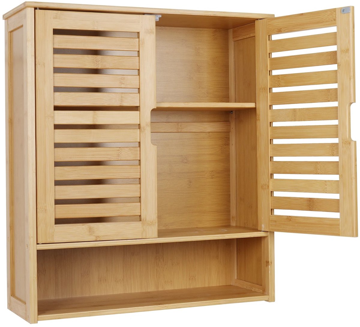 Sellino Badkamerkast - Natuurlijk bamboe - Ruimtebesparende wandmontage - 59 × 20,5 × 66,5 cm - Natuurlijke uitstraling - Naturel hout