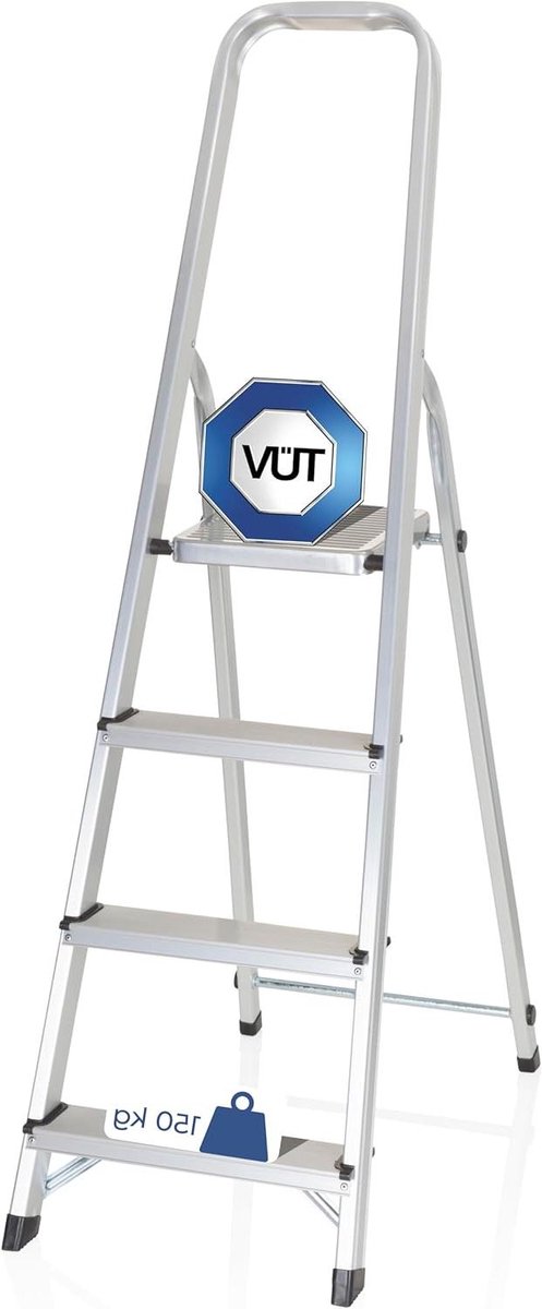Klapladder - Vouwladder aluminium - Veilig klussen - Extra breed platform - 4 treden - Zilver