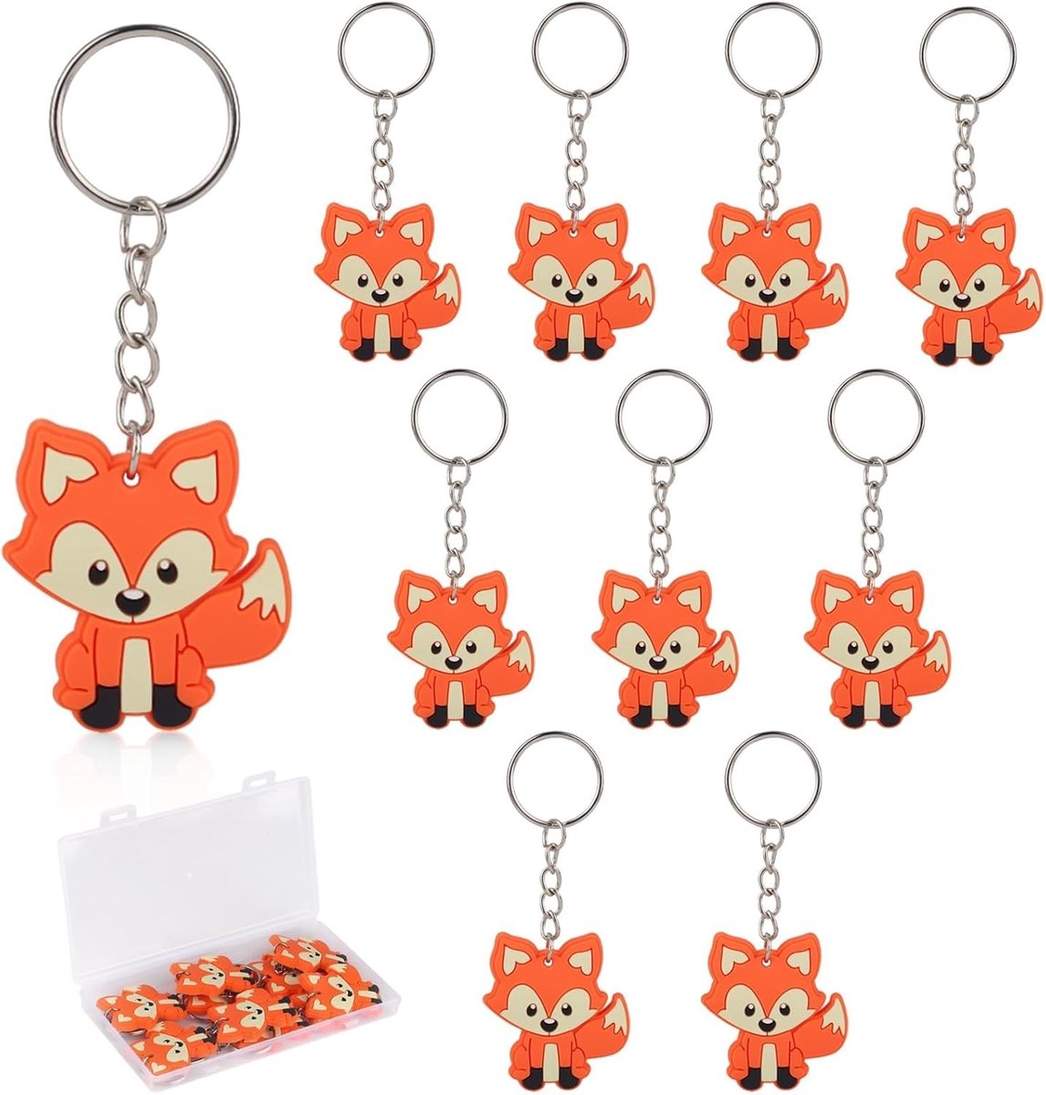 Set van 10 Sleutelhangers met Vosontwerp, Silicone Sleutelhangers, Dieren Cadeaus voor Kinderen, Verjaardagscadeaus, Kleine Gadgets en Decoratie