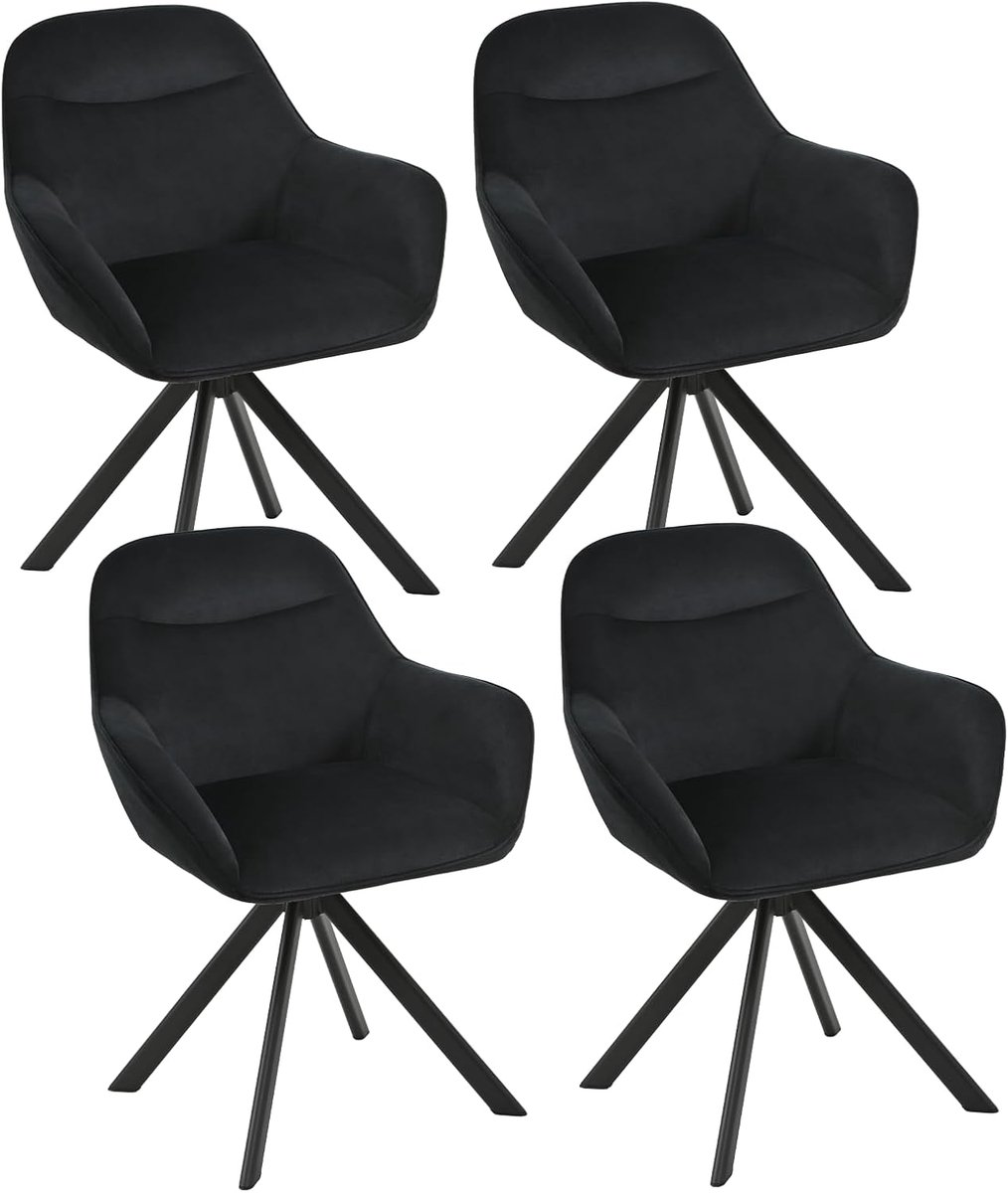 Eetkamerstoelen Set van 4 – 360° Draaibaar – Kunstleer – Met Armleuningen – Bruin – Industrohome