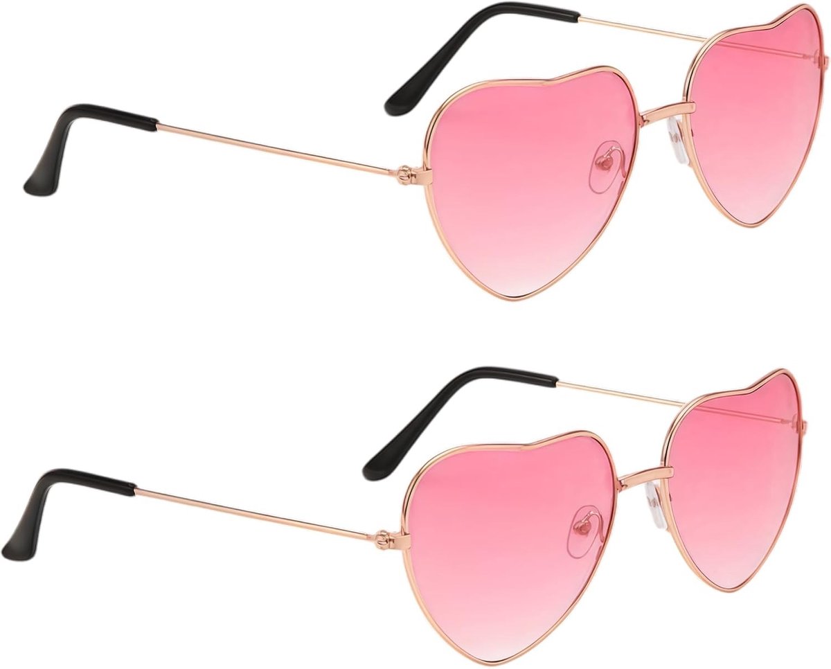 Set van 2 Hartvormige Zonnebrillen voor Vrouwen - Retro Hippie Accessoires voor Festivals, Feestoutfits en Vintage Stijl